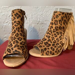 Very Volatile Leopard Print Open-Toe Ankle Boots